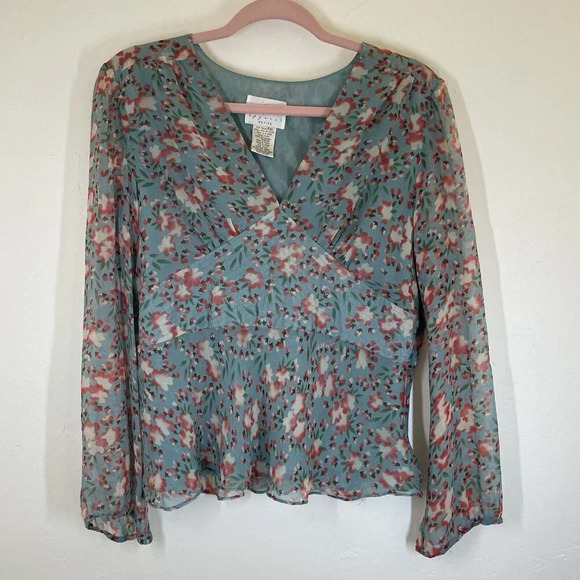 Vintage Y2K 100% Silk Top Petite XL Fairycore Mermaid Babydoll Sheer Sleeves - Picture 1 of 13